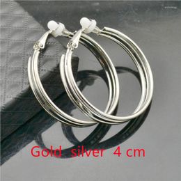Backs Earrings Clip On Ear For Women Without Piercing Non Pierced Gold Silver Plating Big Circle Fashion Jewellery Girl Hoop