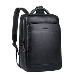 School Bags 2023 Fashion Cow Genuine Leather Men Backpacks Real Natural Student Backpack Boy Large Computer Laptop Bag