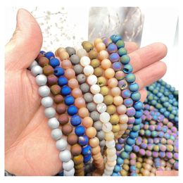 Loose Gemstones 8Mm Druzy Agate Crystal Round Beads 48Pcs Dursy Quartz Organic Gemstone Spherical Energy Stone Healing Power For Jew Dh2Jp