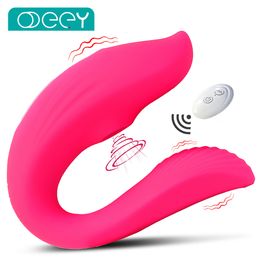 Vibrators Wireless Remote Sucking Vibrator Wearable U Shaped Dildo Oral Sex Clit Massager Dual Stimulation Adult Couple Toys for Women 230307