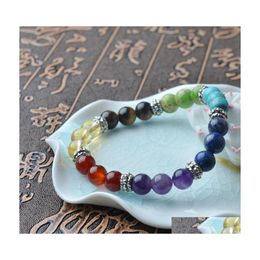 Beaded Strands 12Pc/Set 8Mm 7Chakra Colorf Natural Stone Beads Crystal Bracelet For Women Braided Rope Bracelets Reiki Spiritual Yo Dhkpn