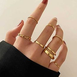 Band Rings 7pcs Jewellery Rings Set Hot Selling Metal Alloy Hollow Round Opening Women Finger Ring For Girl Lady Party Wedding Gifts AA230306