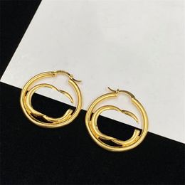 Big Hollow Circle Women Charm Inner Double Letters Geometry Design Earrings Lucky Golden Lady Jewellery