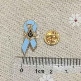 Pins Brooches 100Pcs Custom Logo Pin Badge Blue Colour Masonic Breast Cancer Awareness Ribbon Mason Souvenir Emblem Gift Drop Delive Dhoni