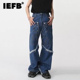 Men's Jeans IEFB Wear 2023 Spring Casual Denim Trousers High Street Raw Edge Niche Design Multi Pcoket Male Spliced 9A7408 230306