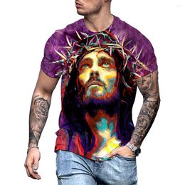 Herren T-Shirts Sommer 2023 T-Shirt für Herren Cotta Druck Kurzarm Tops Christus Vintage 3D Grafik Jesus Übergroße T-Shirts Kleidung Straße