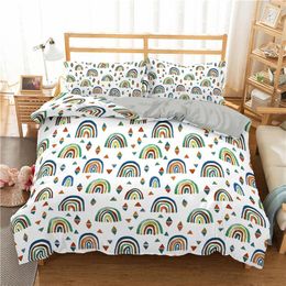 Bedding Sets 2/3pcs Cartoon Rain Bow Comforter Cover Set Cute Elephant Duvet Quilt Pillowcase High Quality Bed