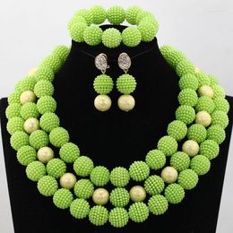 Necklace Earrings Set Green Lime African Beads Jewellery For Women 20MM Plastic Balls Layers Accessory HX780