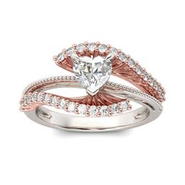 Band Rings Luxury Romantic White Gold/Rose Gold Rings for Women Bridal Heart-shaped Zircon Wedding Engagement Jewellery Ring AA230306