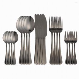 Dinnerware Sets 20Pc Set Black Silver Cutlery Stainless Steel Creative Forks Knives Spoon Kitchen Utensils Drop