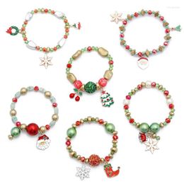 Strand Personalized Simple Design Handmade Beaded Bracelet Christmas Santa Claus Candy Snowflake Girl