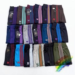 Mens Pants AWGE Needles Sweatpants Men Women 1 1 Top Quality Embroidered Butterfly Stripe Trousers 230307