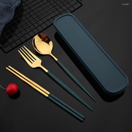 Dinnerware Sets Gold Cutlery Set Portable Travel Flatware Stainless Steel Kitchen Chopsticks Fork Spoon Tableware With Box