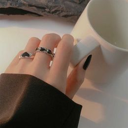 Band Rings Harajuku Punk Rings Set Black Silver Heart Cool Gothic Geometric New Ins Style Vintage Jewellery Gift For Girls Women AA230306