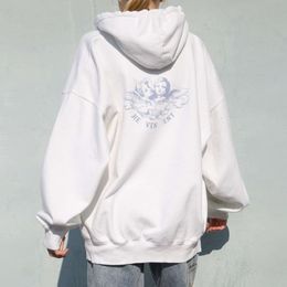 Men's Hoodies Sweatshirts Vintage White Angel Print Hoodie Women Autumn Cotton Long Sleeve Zipper Tops Female Casual Chic Streetwear Hoodied 230306