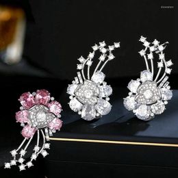 Stud Earrings Exaggerated Beautiful Shiny Crystal Flowers High Quality Luxury Women's Jewellery