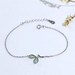 Charm Bracelets Adjustable Link Chain Opal Leaf Pendent Silver Colour Friendship Bracelet For Women Eh265