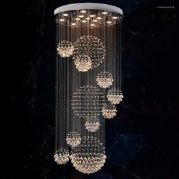 Chandeliers BOCHSBC LED K9 Crystal Lighting Stairs Suspension Luminaire Lights Fixture Lustre Villa Lamp Ball Chandelier