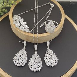 Necklace Earrings Set Lanyika Fashion Jewelry Luxury Flower Zirconia With Bracelet And Ring For Woman Wedding Party Gifts
