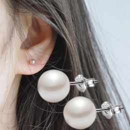 Stud Earrings 925 Silver Plated Women ABS Imitation Pearls 1 Pair 6-10mm Jewelry Fashion Simple Round Earring Holiday Gifts