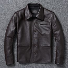 Men's Leather Faux Leather Brakeman Genuine Leather Jacket Men Real Cowhide Leather Coat Slim Fit Casual Clothes Mens Leather Coat Autumn Clothing 230307