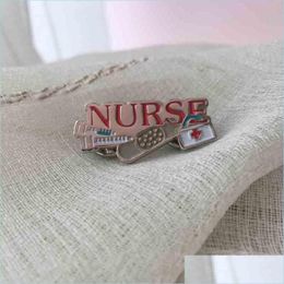 Pins Brooches 10Pcs Wholesale Red Nurse Needle Pins Bandaid First Aid Kit Enamel Lapel Pin And Brooch Doctor Medical Hospital Metal Dhxvh