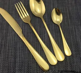 4 Piece/Set Gold color Stainless Steel Dinnerware Sets Tableware Knife Fork Teaspoon Cutlery Set Tableware Set Wholesale