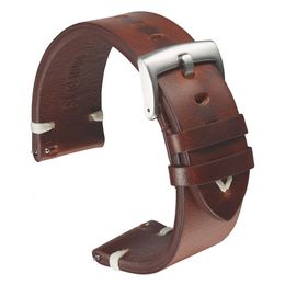 Watch Bands Leather band Strap 18mm 20mm 22mm Quick Release Belt Cowhide Handmade Black Dark Brown Vintage Oil Wax 230307