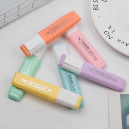 Highlighters 6pcsSet Cute Highlighter Macarons Marker Pen Soft Brush Marker Liner for Drawing Paint Art School Office Stationery Supplies J230302