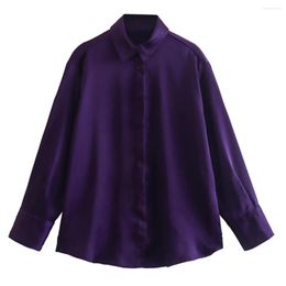 Women's Blouses Maxdutti Purple Silk Blouse Women Fashion Long Sleeve Shirt