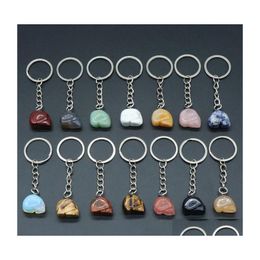 Key Rings Healing Reiki Chakra Natural Stone Skl Pendant Keychain Crystal Chakras Quartz Chains Jewelry Accessories Drop Delivery Dhjxd