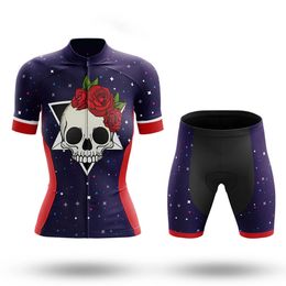 Skull Women Summer Cycling Jersey Set Short Sleeve Mountain Bike Cycling Clothing Breathable MTB Bicycle Clothes Wear Suit V27