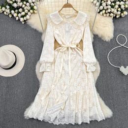 Casual Dresses Jane Long Sleeve Single-breasted A Line Lace Dress Elegant Party Evening Spring Summer Up