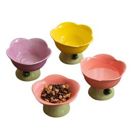 Dog Bowls Feeders Ceramic Cat Bowl Flower Shape Puppy Feeder Feeding and Eating Food Water Elevated Raised Dish for Cats Pet Supplies 230307