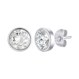 Charm Cubic Zirconia Round Stud Earrings for Women 8MM Stainless Steel Metal Bohe Simple Jewellery G230307