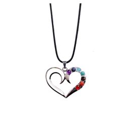 Pendant Necklaces Seven Chakra Gemstone Handmade Heart Necklace Ladies Winter Sweater Exquisite Drop Delivery Jewelry Pendants Dhhbm