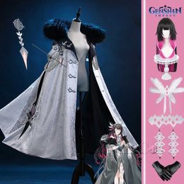 Anime Costumes Genshin Impact Damselette Columbina Cosplay Come Cloak Wig Hairpin Blindfold Glove Eleven Fatui Harbingers Fur Collar Pendant Z0301