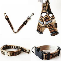 Brown Luxury Dog Collars Leashes Dog Leash Seat Belts Pet Collar and Pets Chain for Small Medium Large Dogs Cat Poodle Bulldog Corgi Pug