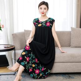 Casual Dresses 2023 Summer Dress For Female Women Floral Sunflower Embroidery Ladies Party Vestidos