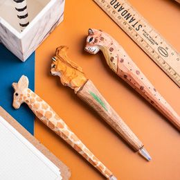 Gel Pens Wood Carving Animal Gel Pen Handmade Wooden Art Black Ink Pens for Writing Signature Decoration Office School Gift H6029 J230306