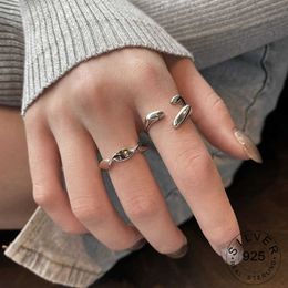 Band Rings 925 Sterling Silver Rings for Women Curve Lines Vintage Wedding Trendy Jewellery Large Adjustable Antique Rings Anillos AA230306