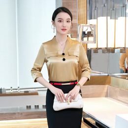 Women's Blouses Styles 2023 Summer Elegant Yellow Half Sleeve Shirts For Women Business Work Wear Blouse Female Tops Clothes