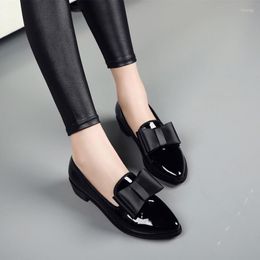 Dress Shoes Women Cute Wine Red Pointed Toe Pu Leather Spring Slip On Square Heel Zapatos De Mujer Lady Black Comfy Heels E9352