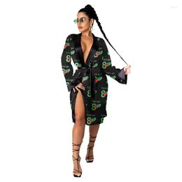 Women's Sleepwear Est Arrival Women Fashion Sleeping Robes Dress Ladies Sexy Open Front Lace-up Printing Long-sleeved