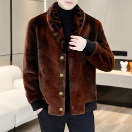 Giacca in morbida pelle morbida giacca termica oversize da uomo giacca con pannello risvolto a contrasto giacca invernale in pelliccia artificiale visone cappotto corto marrone S-4XL