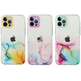 Clear Watercolour Painting Marble Clear Cases Soft TPU Camera Protection Shockproof Cover For iPhone 14 13 12 11 Pro XR XS Max X 8 Plus Samsung S22 S23 Ultra S21 FE