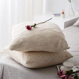 Pillow Ivory Knitted Cover 50x50cm Cotton Geometric Soft Living Room Decorative Pillows For Sofa Bed Throw
