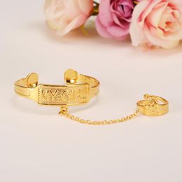 Bangle Dubai Gold Stamp Baby Girl Child Bracelet With Ring For Kids African Children Bairn Jewellery Mideast Arab Gift