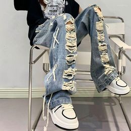 Women's Jeans Men's Trousers High Street Trend Big Hole Side Tie Design Hip-Hop And Women's Same Style Ins 202