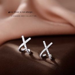 Charm 925 Pure Silver Needle Cross Earrings Women's 2022 New High Quality Zircon Earrings Girl Ear rings Jewelry G230307